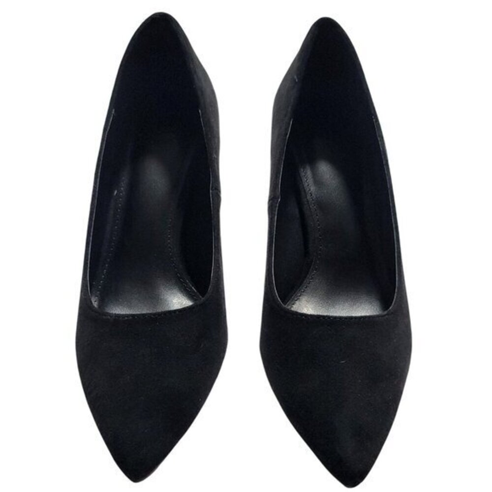 Black Pumps 5 Sueded Pointed Toe Mid Kitten Heels